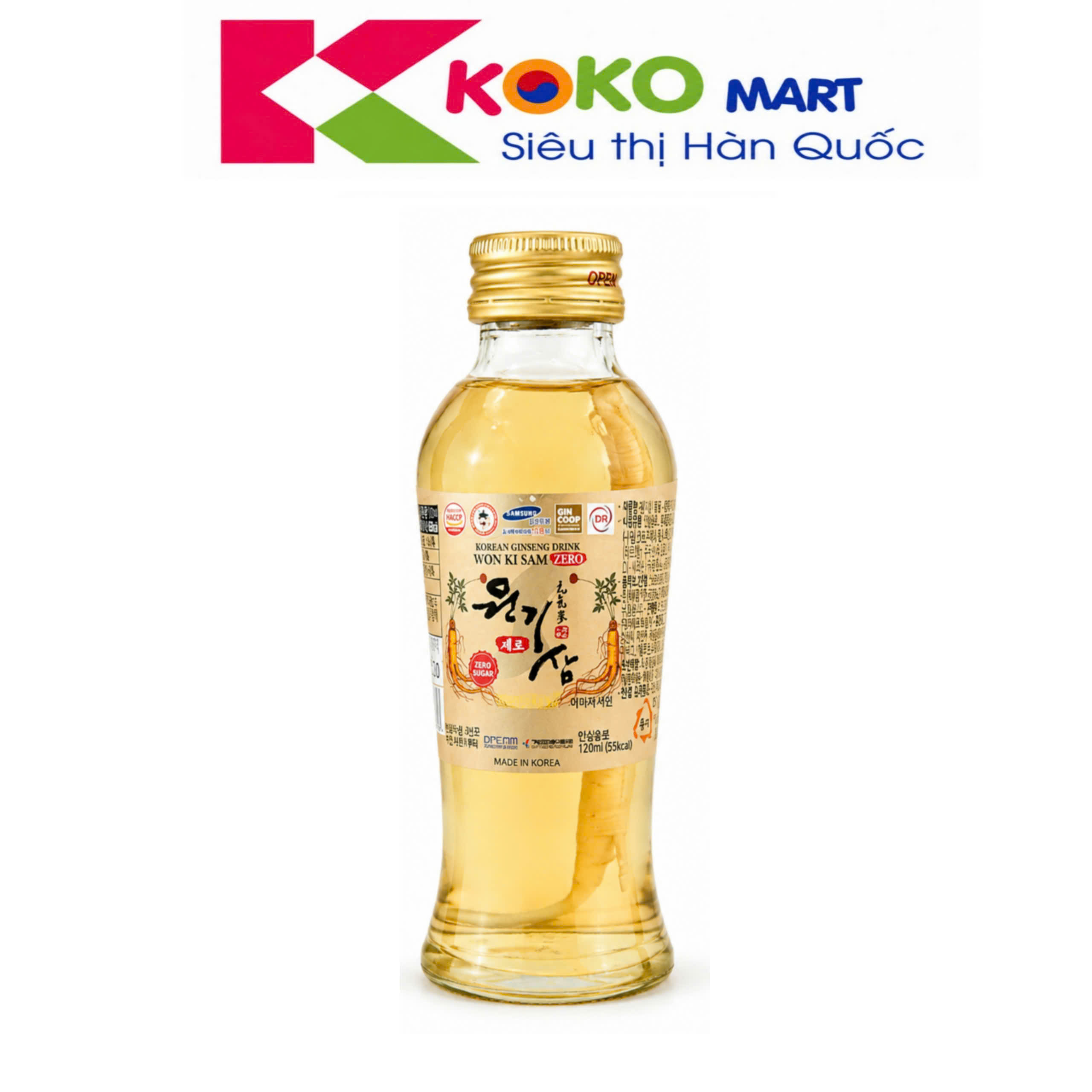 Nước Hồng Sâm Có Củ Wonkisam Không Đường chai 120ml