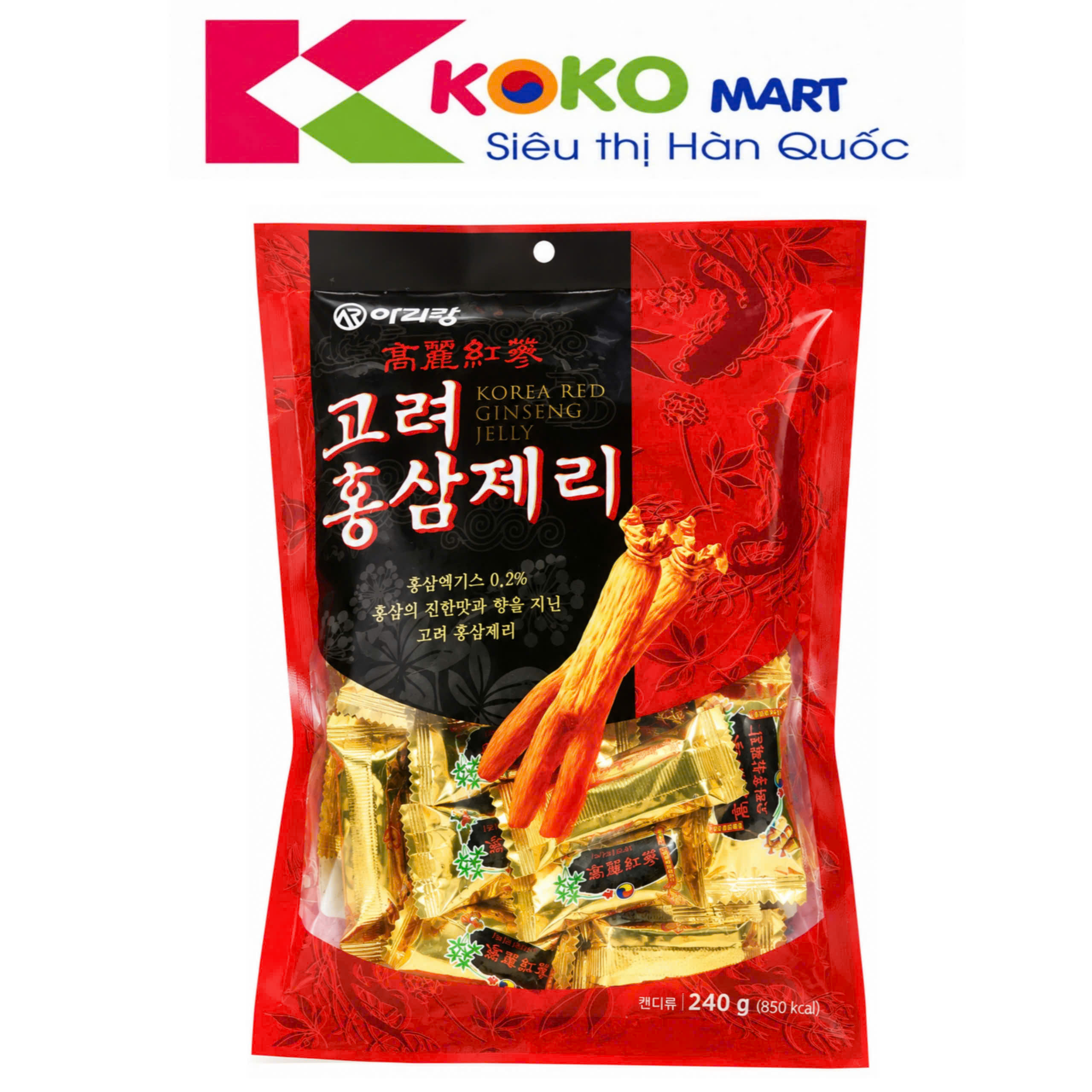 Kẹo Hồng Sâm Dẻo Arirang Red Ginseng Hàn Quốc bịch 240G