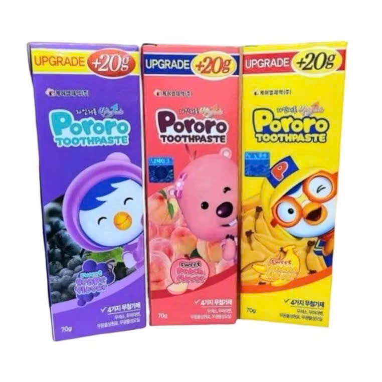 Kem Đánh Răng Pororo cho trẻ em hương trái cây 70g (hương đào,chuối,nho tím)