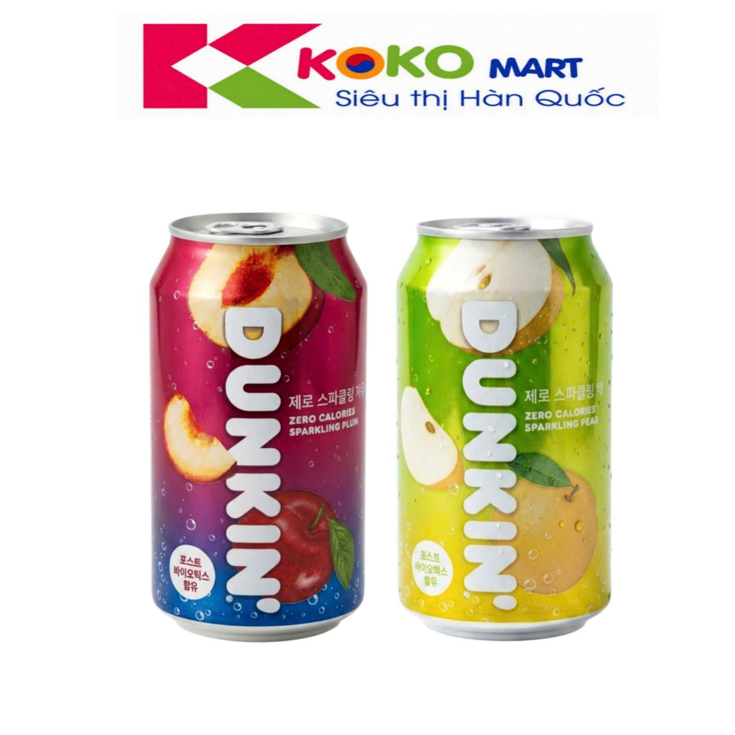 Nước uống có ga Dunkin Zero Hàn Quốc 350ml (vị lê,mận)