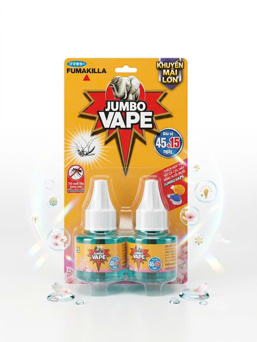 Tinh dầu xông đuổi muỗi Jumbo vape L5  Hương hoa Lily 34ml (2 bình)