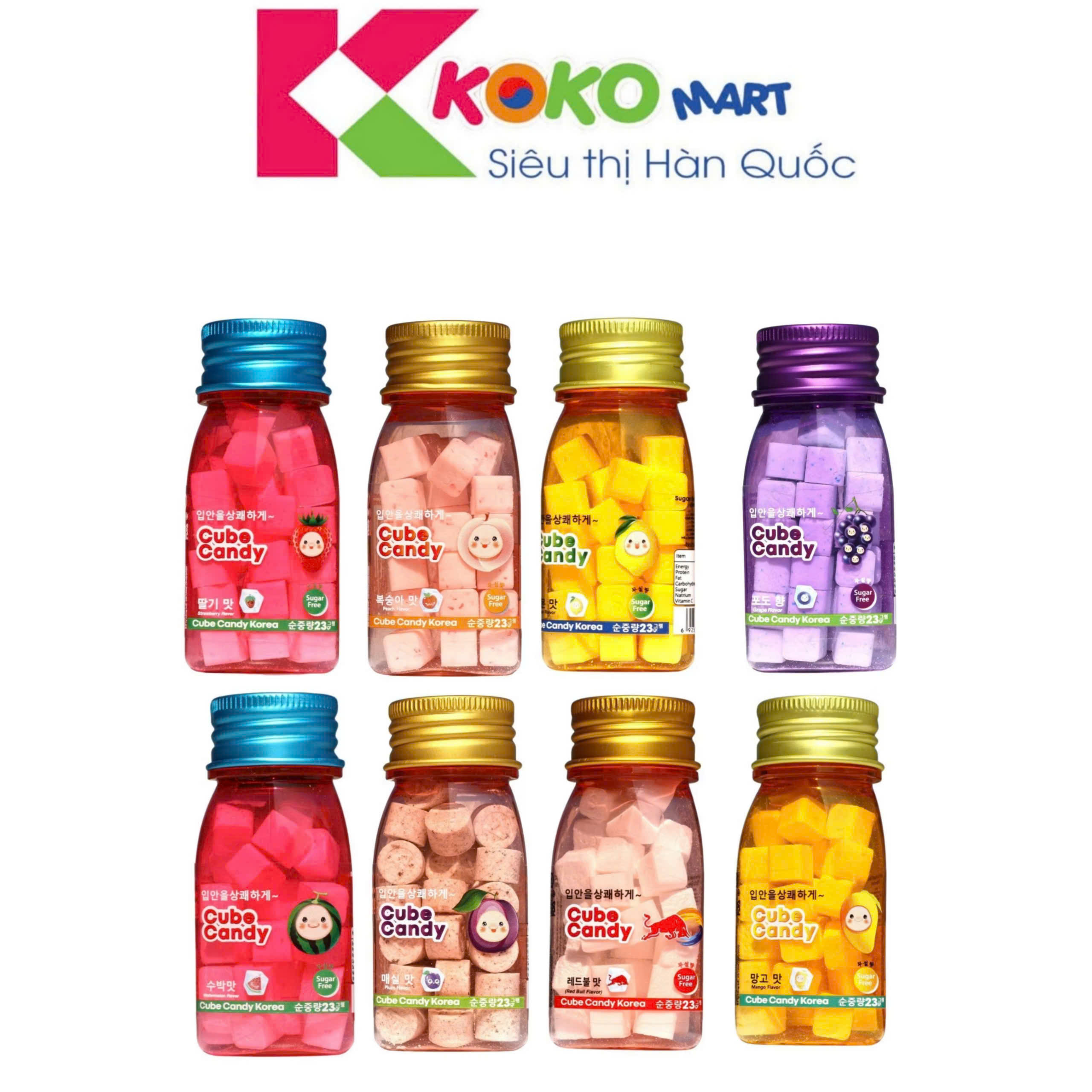 Kẹo ngậm Cube Candy  Sugar Free 23g (đào,dưa hấu,xoài,chanh,dâu,nho,mận, tăng lực)