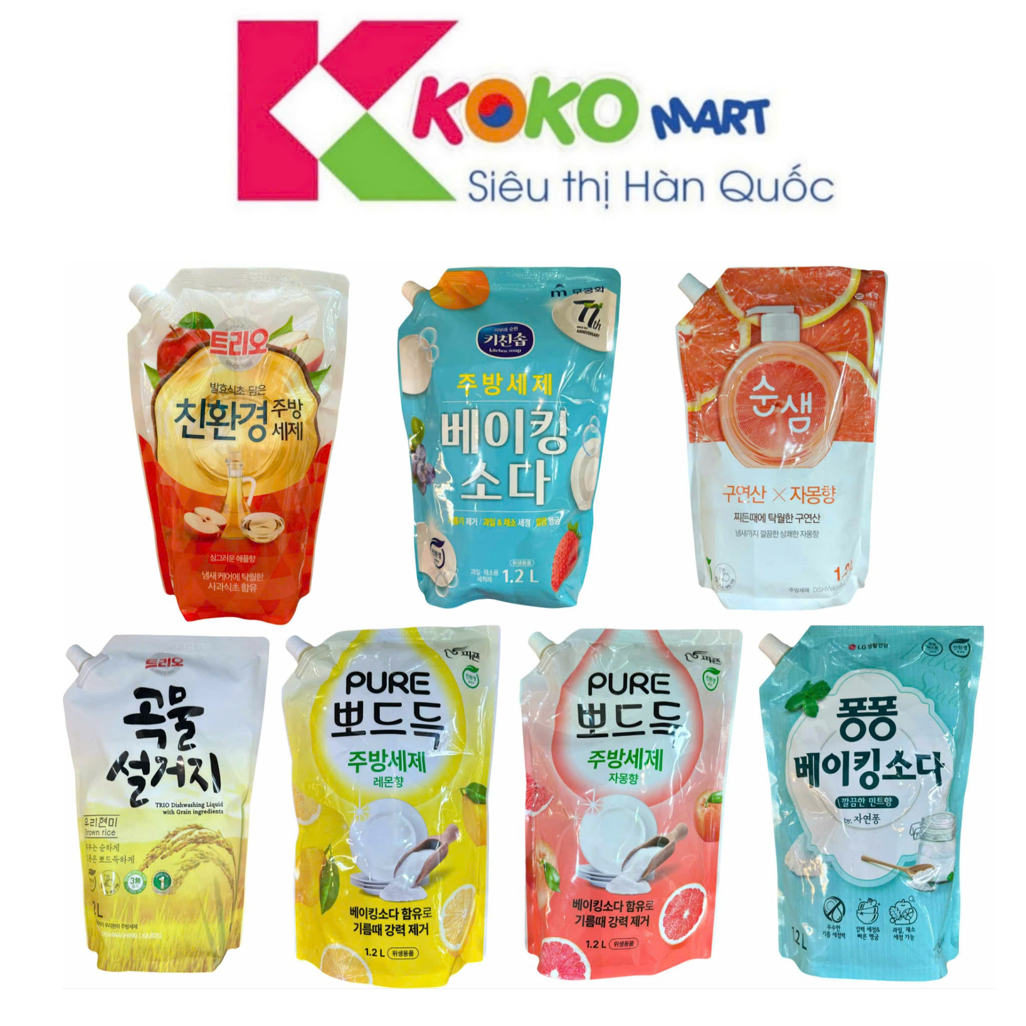 Nước Rửa Chén MKH Hương Cám Gạo Hàn Quốc Túi 1.2L