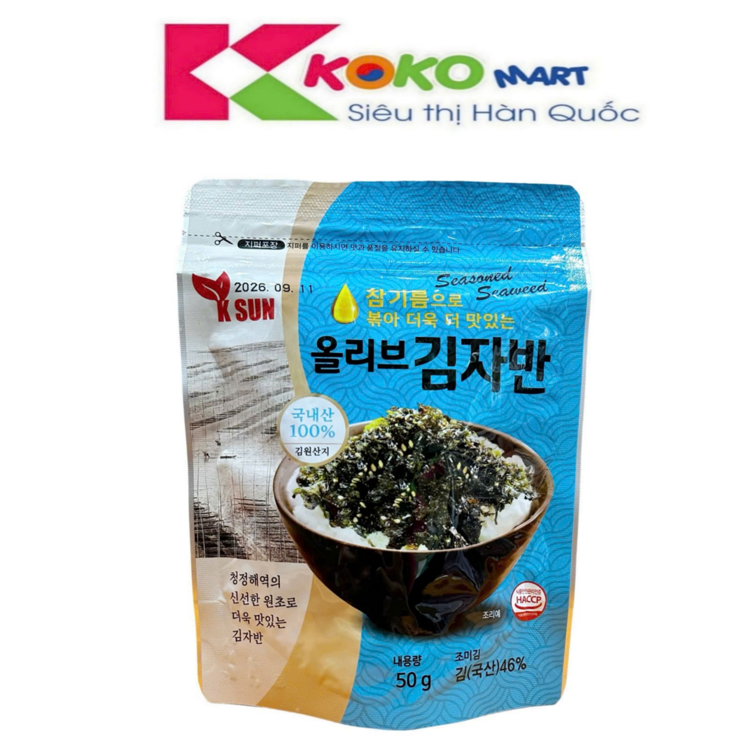 Rong biển vụn tẩm dầu oliu KSUN Hàn Quốc bịch 50g
