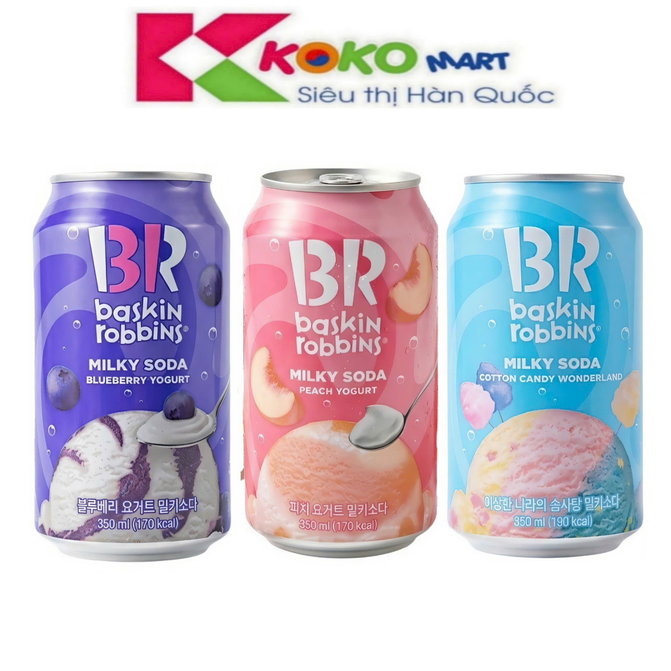 Nước soda sữa Baskin Robbins Hàn Quốc vị trái cây lon 350ml