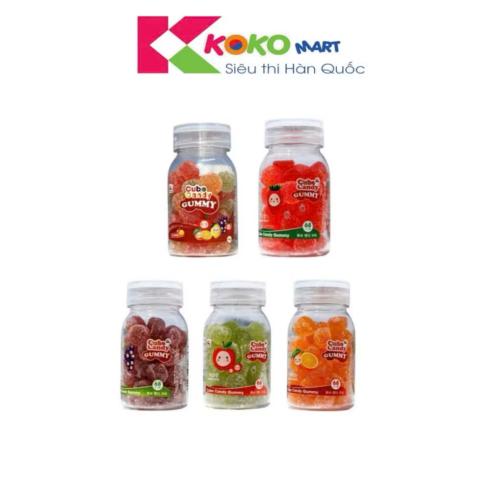 Kẹo Dẻo Cube Gummy Vị Trái cây Hủ 68g (vị dâu,cam,nho,táo)