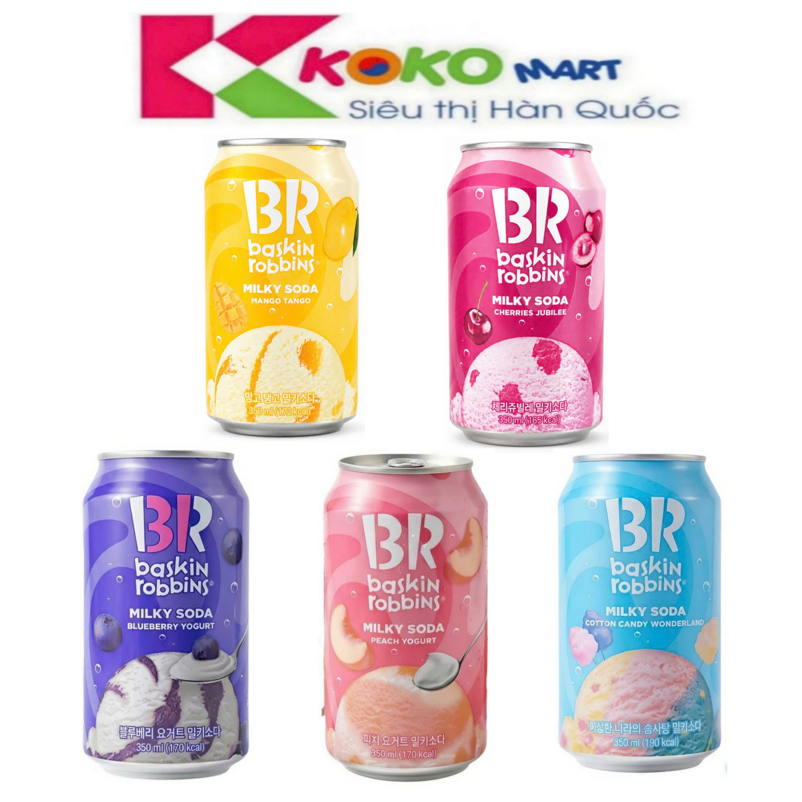 Nước soda sữa Baskin Robbins Hàn Quốc vị trái cây lon 350ml