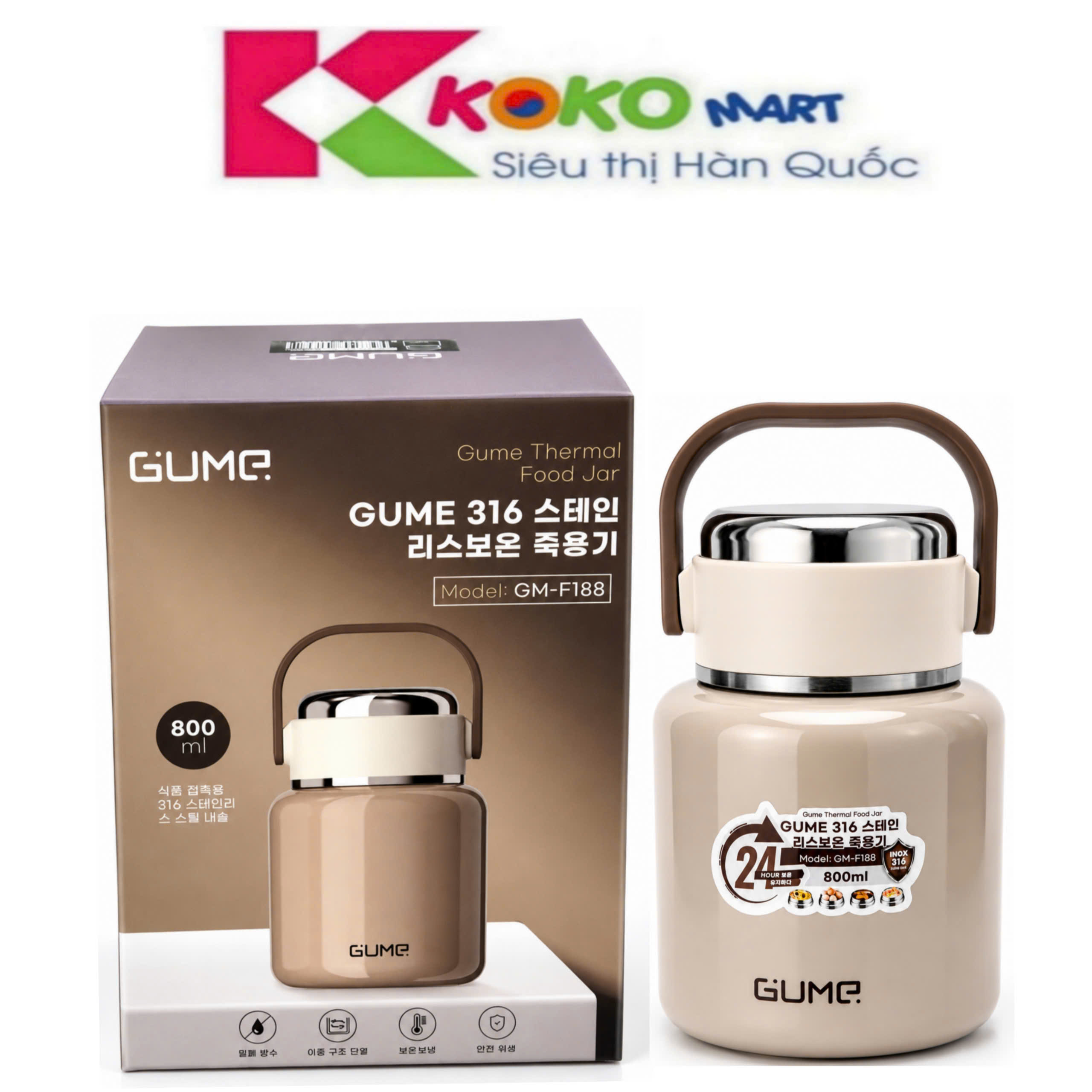 Bình ủ cháo giữ nhiệt inox 316 GUME